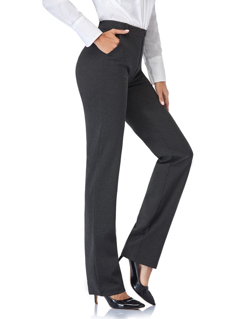 Tapata Women's 26''/28''/30''/32''/34'' Stretchy Straight Dress Pants with Pockets Tall, Petite, Regular for Office Work Business 32", Charcoal, M - Image 1
